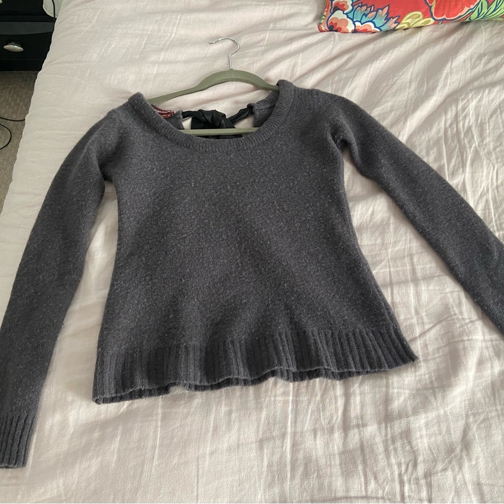 Comptoir des Cotonniers gray wool sweater with silky black tie